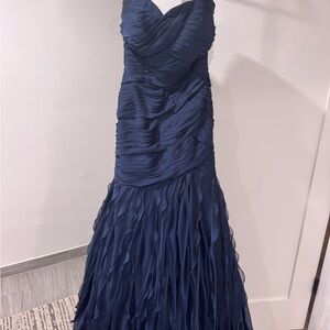 Jovani Strapless Navy Ruched Mermaid Gown
